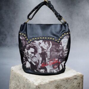 Elvis Presley Collage Handbag Black Gold Studded Details Tote Bag Purse Ashley M